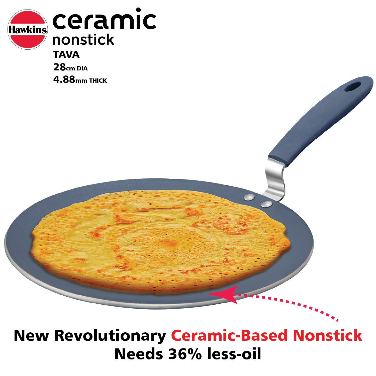 Hawkins Ceramic Nonstick Tava, 28 cm Diameter, Induction Paratha Tawa, Granite Griddle (ICT28)