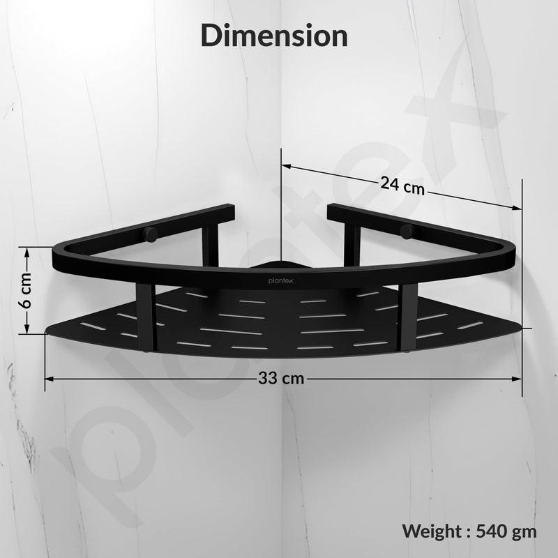Plantex 304 Grade Stainless Steel Bathroom Shelf for Wall Corner/Bathroom Stand for Wall//Storage Organizer (9x9 inches, Black)-2