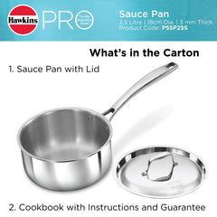 Hawkins Pro 2.5 Litre Sauce Pan, Triply Sauce Pan with Stainless Steel Handle and Stainless Steel Lid, Silver (PSSP25S)