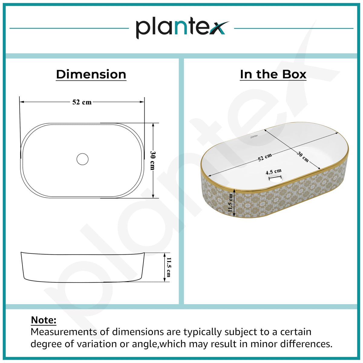 Plantex Designer Washbasin for Bathroom/Ceramic Countertop Basin/Oval Tabletop Wash Basin/Hand Wash Sink for Restaurant/Hotel (20.5x12x4.5 inch - White & Gold)-3