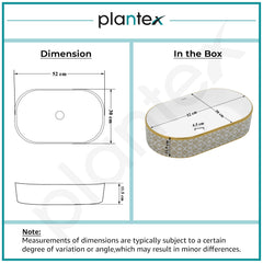 Plantex Designer Washbasin for Bathroom/Ceramic Countertop Basin/Oval Tabletop Wash Basin/Hand Wash Sink for Restaurant/Hotel (20.5x12x4.5 inch - White & Gold)-3