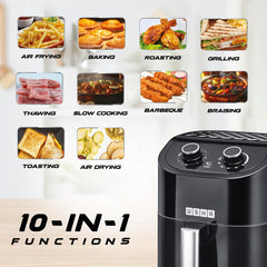 USHA Ichef Air Fryer 4.5L, 10 In 1 Functions: Air Frying, Baking, Roasting, Grilling, Thawing, Slow, Toasting And Air Drying |Turbo Air Circulation|Oil Free Cooking (Black), 1350 Watts
