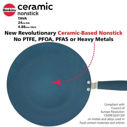 Hawkins Ceramic Nonstick Tava, 24 cm Diameter, Induction Paratha Tawa, Granite Griddle (ICT24)