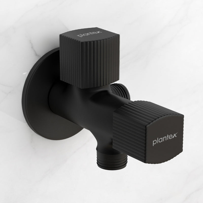 Plantex Angle Valve 2 in 1 with Brass Spindle/Two Way Angle Cock Tap with Wall Flange & Teflon Tape/Angle Valve for Bathroom- Pack of 1 (Black)-1