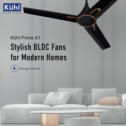 KUHL Prima A1 1200 mm BLDC 65% Power Saving BLDC Ceiling Fan With Remote | BEE 5 Star Rated & ISI Marked | High Air Flow | 5 Year Brand Warranty | Black
