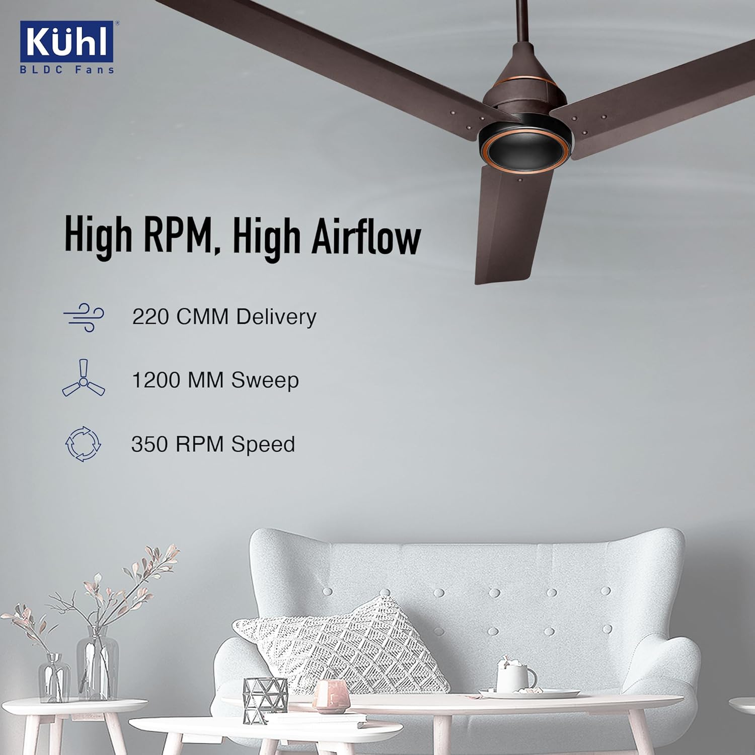 KUHL Arctis A4 1200 mm BLDC 65% Power Saving BLDC Ceiling Fan With Remote | BEE 5 Star Rated & ISI Marked | High Air Flow | 5 Year Warranty on Motor | Espresso Dual