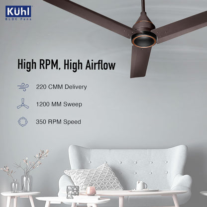 KUHL Arctis A4 1200 mm BLDC 65% Power Saving BLDC Ceiling Fan With Remote | BEE 5 Star Rated & ISI Marked | High Air Flow | 5 Year Warranty on Motor | Espresso Dual