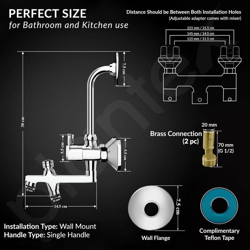 Plantex Brass Wall Mixer for Bathroom 3 in 1/L-Bend Connector for Overhead/Hand Shower/Spout Mixer Tap/Mixture Tap for Bathroom with 7-Year Manufacturer's Warranty- (Flip, Chrome)-4