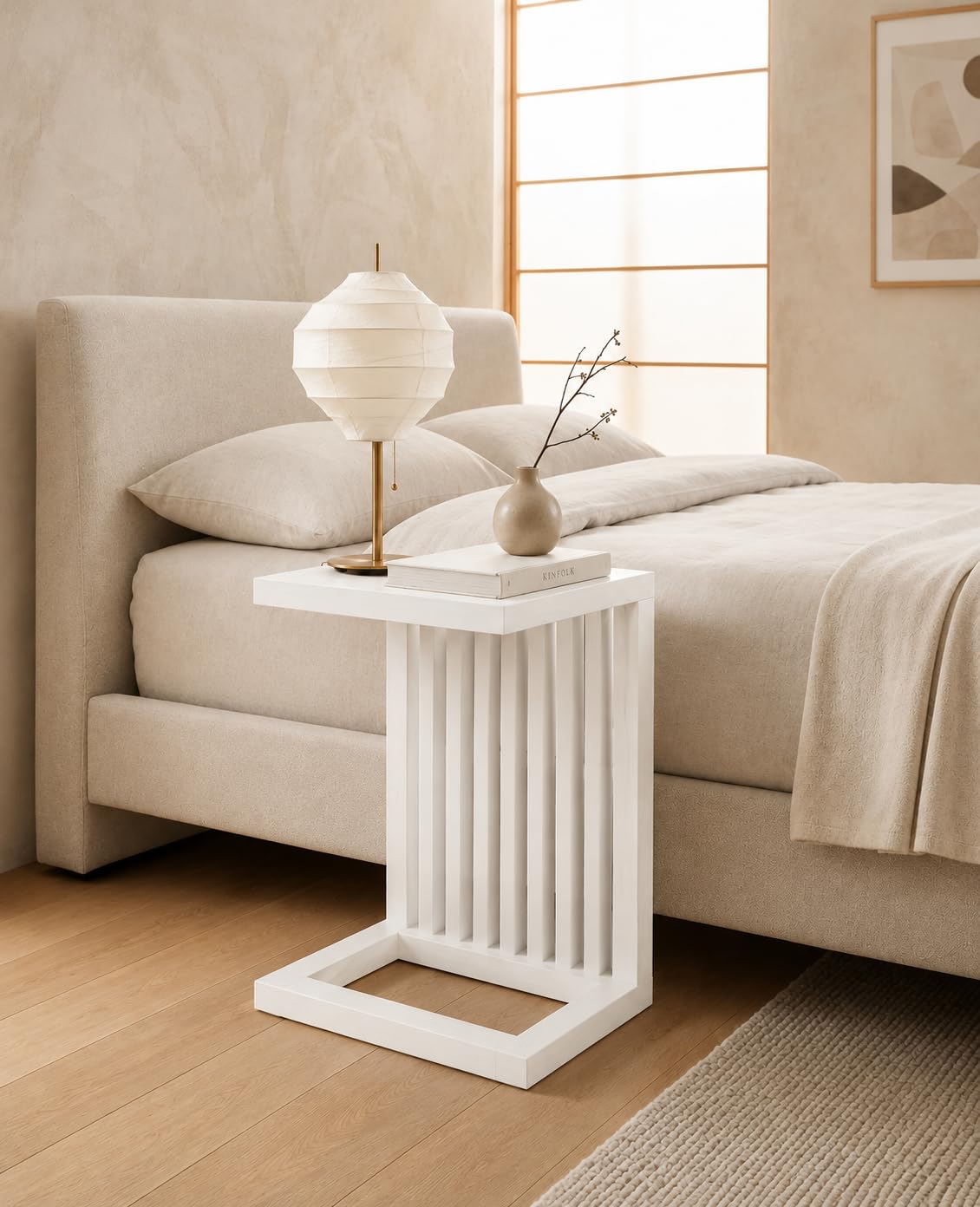 Solid Sheesham Wood C Shape Side Table for Living Room | Modern Sofa End Table | Wooden Laptop Table for Bed | 