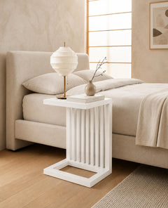 Solid Sheesham Wood C Shape Side Table for Living Room | Modern Sofa End Table | Wooden Laptop Table for Bed | 
