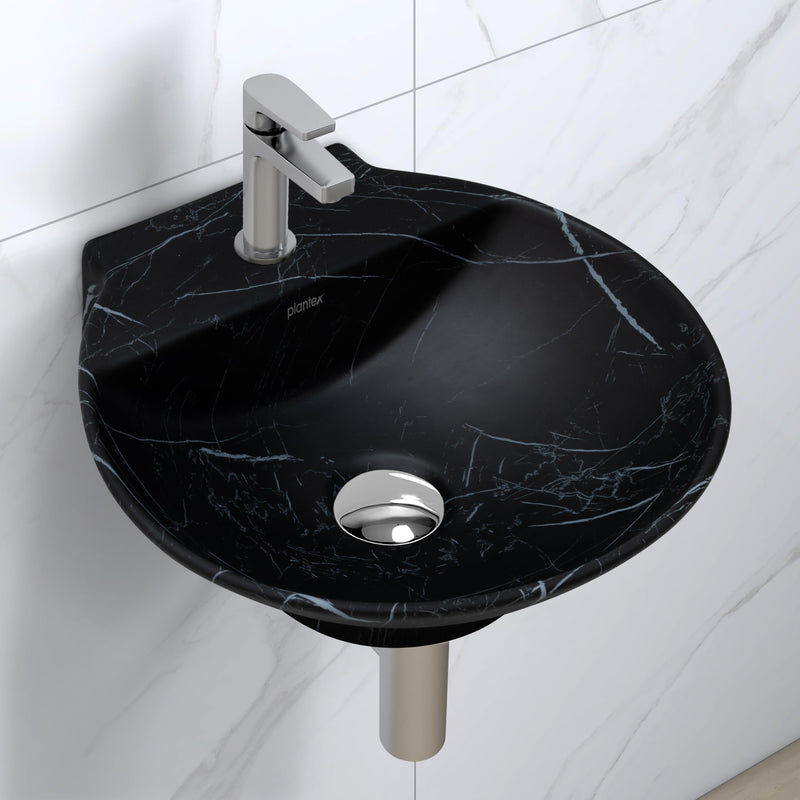 Plantex Ceramic Wall Hung Wash Basin/Wall Mount Basin for Bathroom/Washbasin Sink for Home/Office/Restaurant (Black - 15 x 15 x 5 Inch)-1