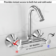Plantex Sink Mixer for Kitchen with Brass Spindle/Hot & Cold Water Mixer with Teflon Tape & Wall Flange - Pack of 1 (Rio, Chrome)-6