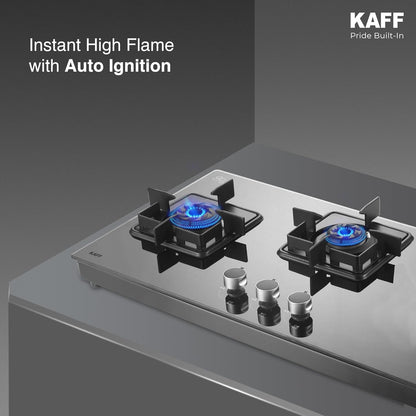 KAFF 3 Burner Cooktop for Kitchen | 71CM With Ignition | For Modern Kitchen | Ergonomic Knob |Tri-Pin Brass Burners| ISI Certified | Black | CTS713BAI