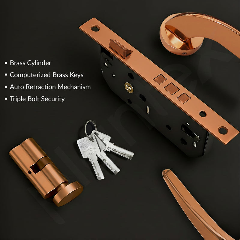 Plantex Door Lock for Home/Main Door Lock Set/Mortise Lock Set with Brass Lock Body & Cylinder - 3 Years of Warranty (7128, PVD Choco)-5