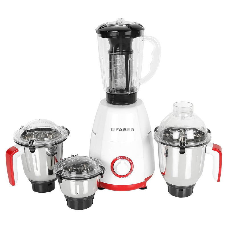 Faber Crown 800W Blender Mixer Grinder, 3 SS clip lock jars + 1 PC jar || low-noise copper motor, up to 20000 rpm speed 