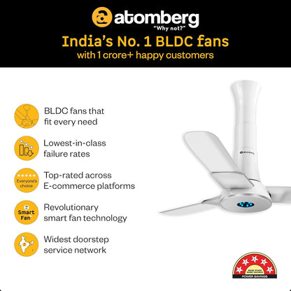atomberg Studio+ 950mm BLDC Ceiling Fan with Remote Control | BEE 5-star Energy Efficient | New Blade Design | High Air Delivery | LED Speed Indicator | Low noise | 3 Year Warranty (Marble White)