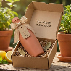 Bindian Handcrafted Terracotta Water Bottle, Natural Clay Mitti Bottle with pH Balancing, Mineral Rich Calcium Magnesium, Plastic-Free Traditional Surahi