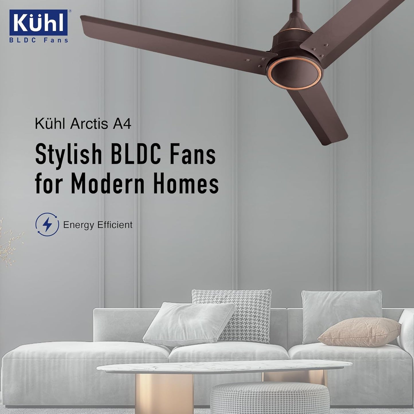KUHL Arctis A4 1200 mm BLDC 65% Power Saving BLDC Ceiling Fan With Remote | BEE 5 Star Rated & ISI Marked | High Air Flow | 5 Year Warranty on Motor | Espresso | Free Installation