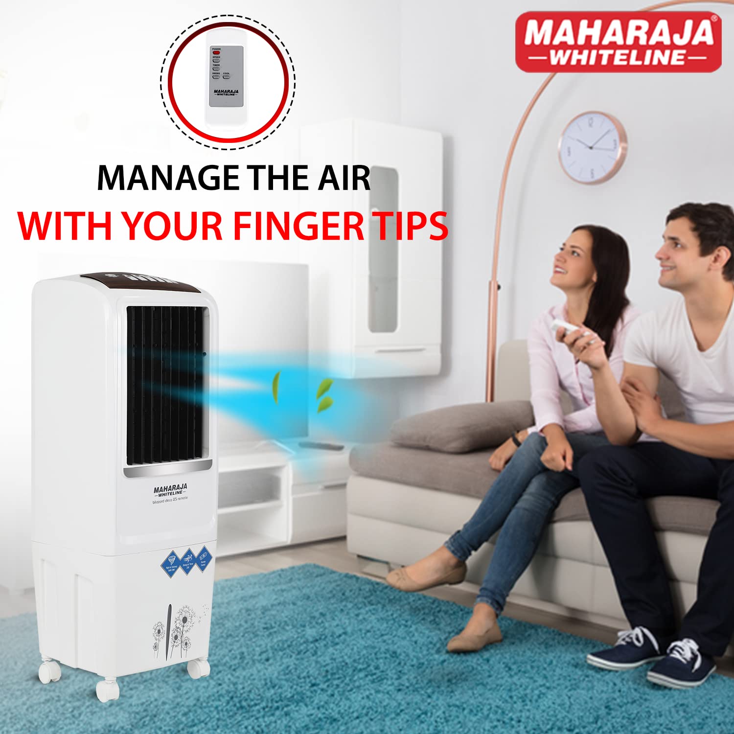 Maharaja Whiteline Blizzard Deco Tower Air Cooler with Remote, 22 litre, White & Grey