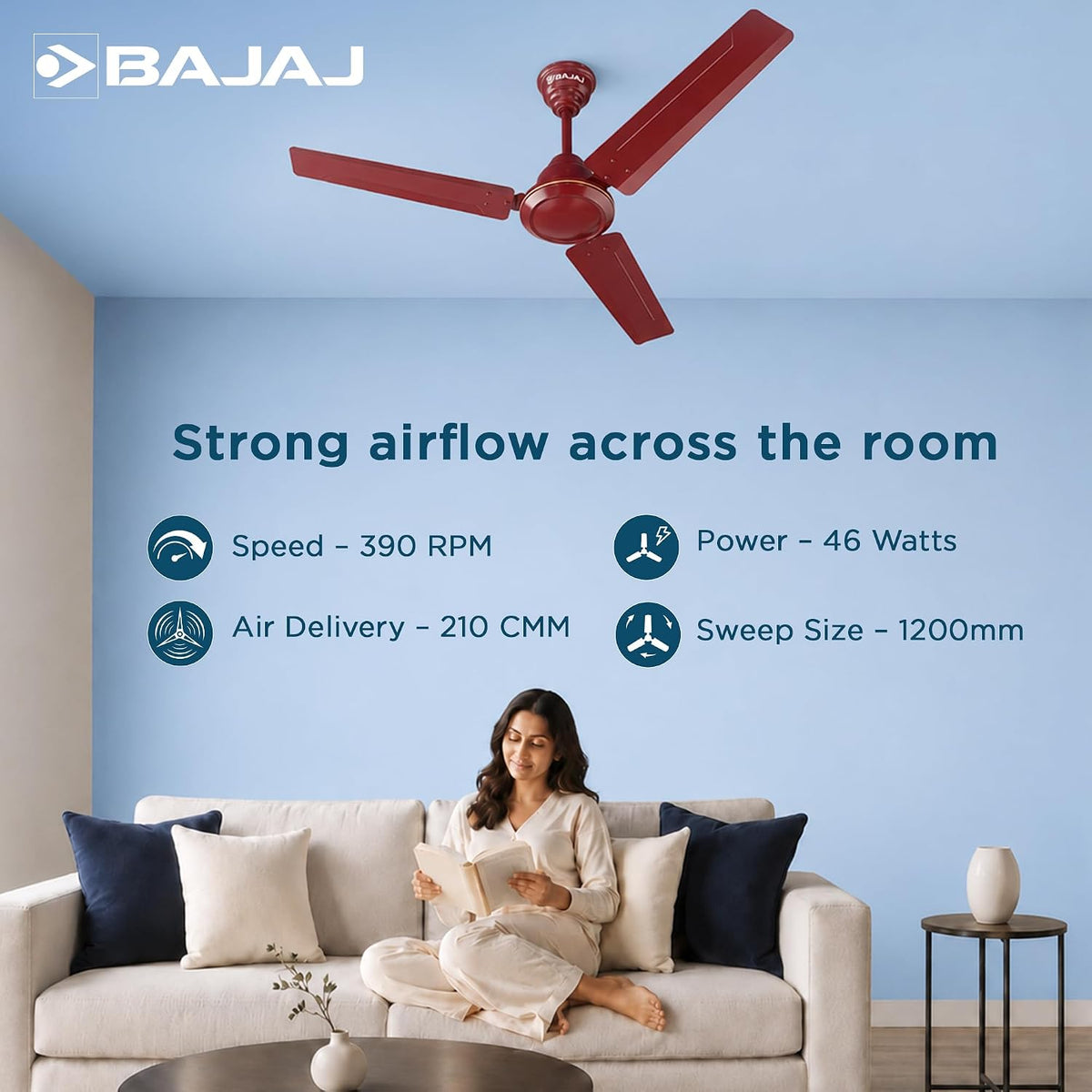 Bajaj Frore Turbo BLDC 1200 MM 5 Star Rated Ceiling Fans For Home-4