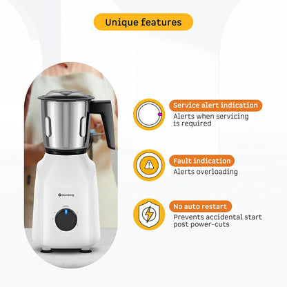 Atomberg Xiana 750 Watt Mixer Grinder | 3 Multipurpose Stainless Steel Jars | Coarse Mode for Silbatta-Like Textures | Powerful Intelligent Motor | Easy Fault LED Indication | Snow White