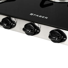 Faber Jumbo SS 3 Brass Burner Cooktop | 1 Jumbo, 1 Medium, 1 Small | Drip Tray | Toughened Glass | SS Finish | Ergonomic