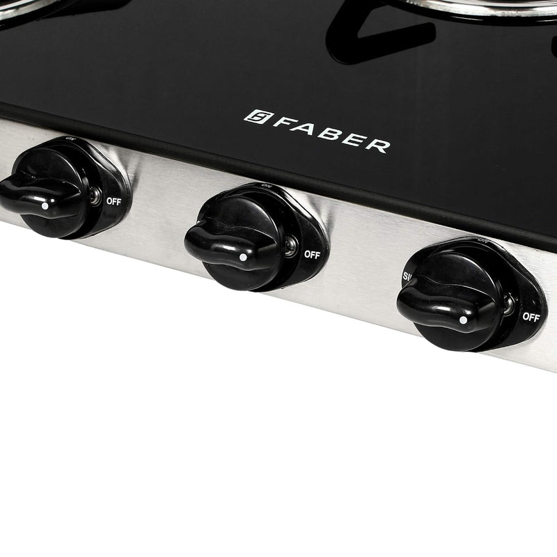 Faber Jumbo SS 3 Brass Burner Cooktop | 1 Jumbo, 1 Medium, 1 Small | Drip Tray | Toughened Glass | SS Finish | Ergonomic