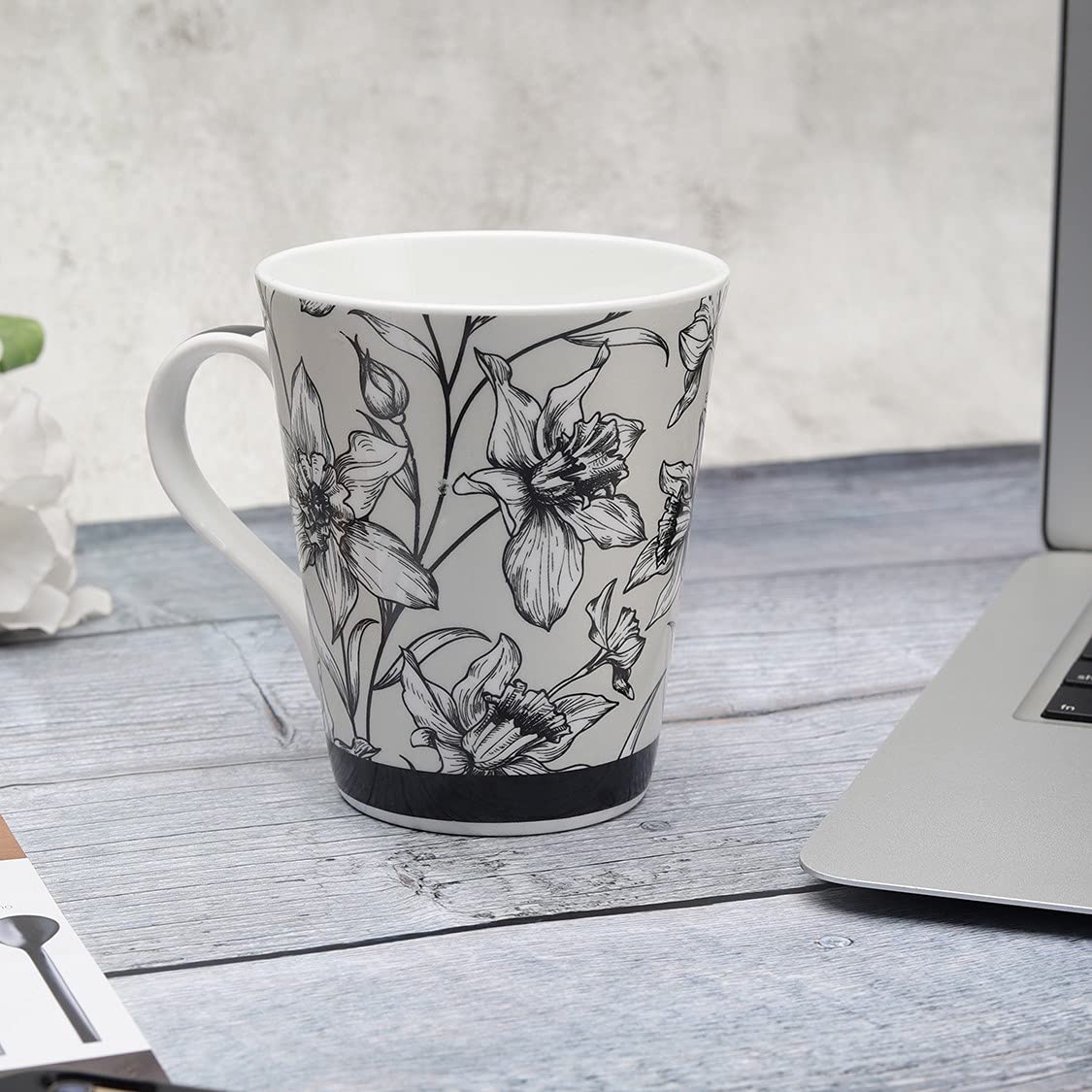 Clay Craft Bute Series Printed Design Ceramic Mug (Blue, Medium, 330ml, CC MM1 BUTE BU408)