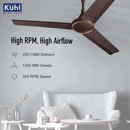 KUHL Prima A4 1200 mm BLDC 65% Power Saving BLDC Ceiling Fan With Remote | BEE 5 Star Rated & ISI Marked | High Air Flow | 5 Year Warranty | Espresso Brown