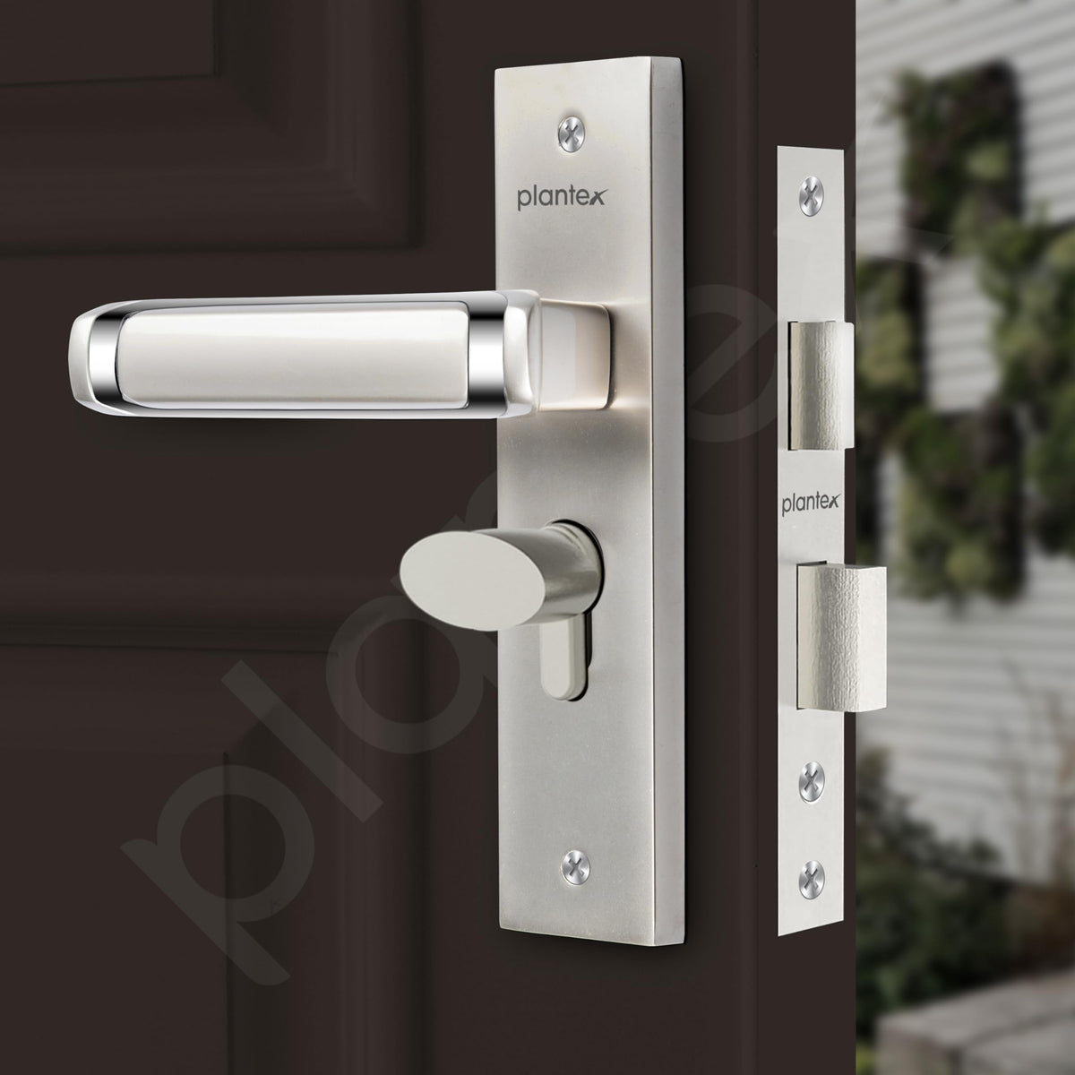 Plantex Heavy-Duty Door Lock Set - Main Door Lock Handle Set/Mortise Lock with 3 Keys, Brass Lock Body & Cylinder (8127 - Satin White & Chrome)-4