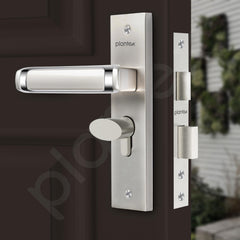 Plantex Heavy-Duty Door Lock Set - Main Door Lock Handle Set/Mortise Lock with 3 Keys, Brass Lock Body & Cylinder (8127 - Satin White & Chrome)-4