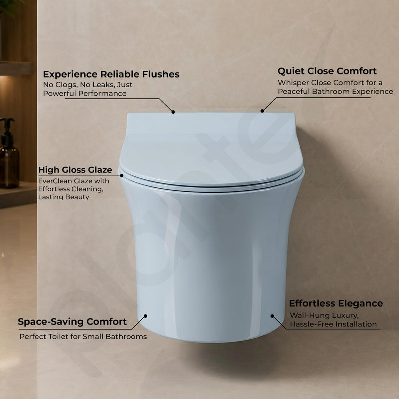 Plantex Platinum Rimless Wall Hung Western Commode/Washdown Bathroom Commode/P Trap Western Toilet with Soft Close Toilet Seat Cover (Ocean)-2