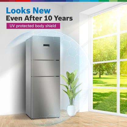 Bosch MaxFlex Convert 303L 3 Star Inverter Frost Free Triple Door Refrigerator (2023 model, CMC33S03NI, 8-in-1 Convertible, UV Protected Body Shield, VitaFresh Technology, Adaptive UI, Sparkly Steel)