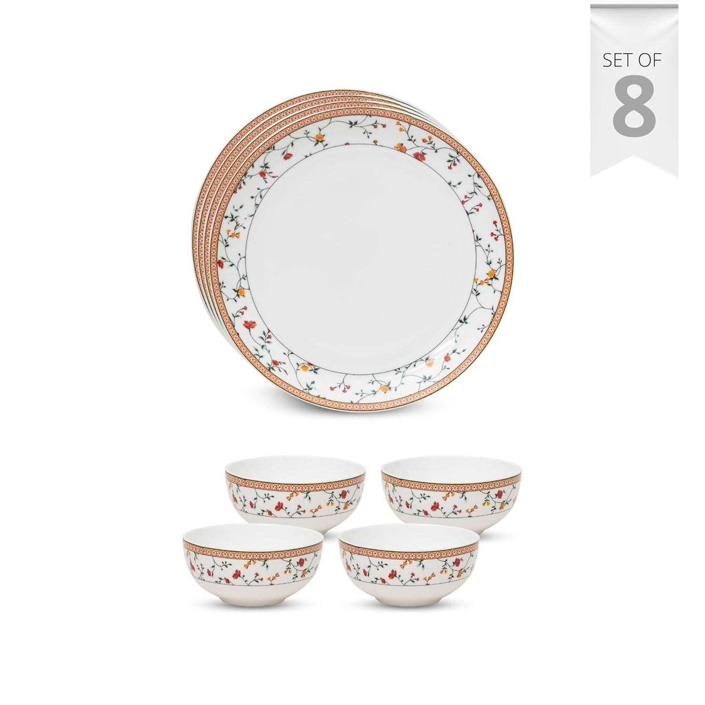 Clay Craft Fine Ceramic Eco Dinner Set, Enchanting Gold, for Family of 4, Dinner Set Ceramic, Crockery Set, Dining Set for Dinner, Crockery Set for Gift, Kitchen Set (ECO1, 8 Pieces)