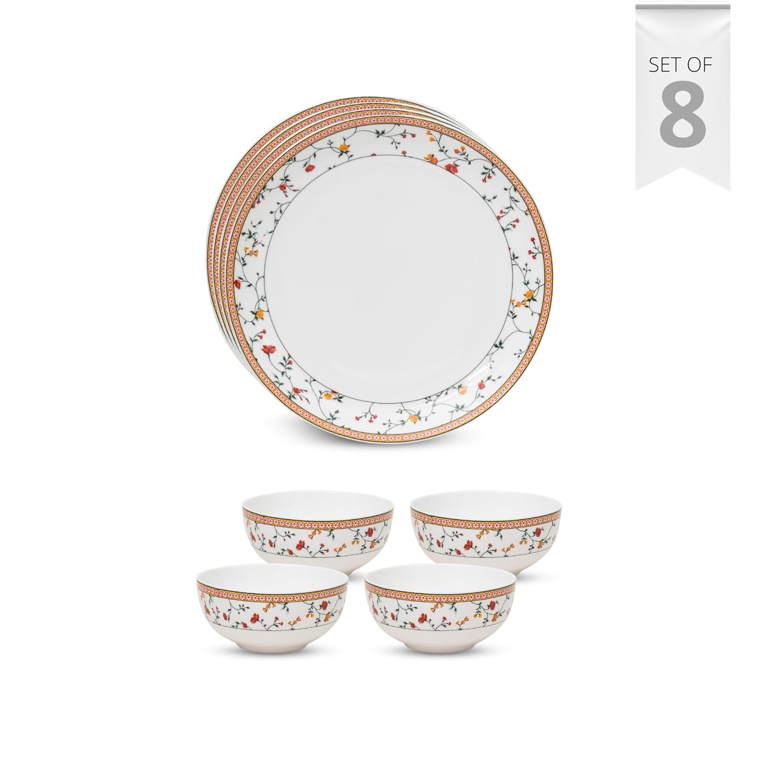 Clay Craft Fine Ceramic Eco Dinner Set, Enchanting Gold, for Family of 4, Dinner Set Ceramic, Crockery Set, Dining Set for Dinner, Crockery Set for Gift, Kitchen Set (ECO1, 8 Pieces)