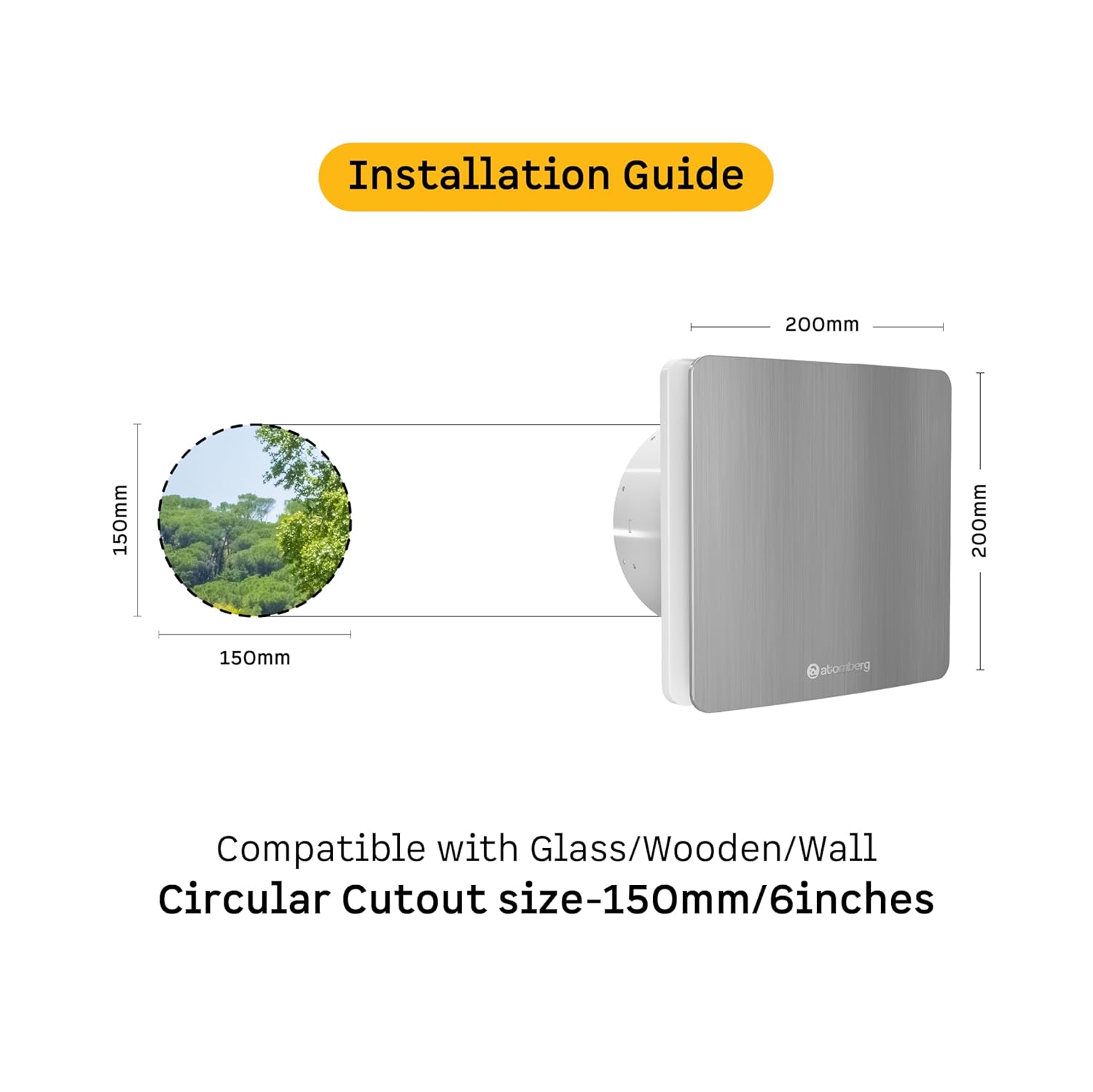 atomberg Studio Exhaust Fan 150mm (6 Inches) | BLDC Motor | 6.8W| Low Noise | 2000 RPM| Ideal for Bathroom,Kitchen | Easy to Clean | Installation-Round Cut (153mm) | 2 Years Warranty (Brushed Steel)