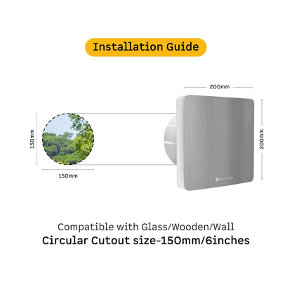 atomberg Studio Exhaust Fan 150mm (6 Inches) | BLDC Motor | 6.8W| Low Noise | 2000 RPM| Ideal for Bathroom,Kitchen | Easy to Clean | Installation-Round Cut (153mm) | 2 Years Warranty (Brushed Steel)