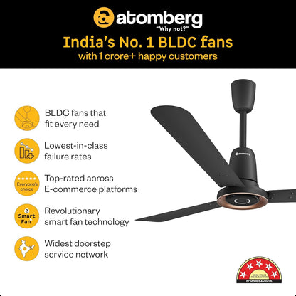 atomberg Studio Nexus 1200mm BLDC Ceiling Fan with IoT & Remote Control | BEE 5-star | New Blade Design | High Air Delivery with Moonbeam Light | Low noise | 5 Year Warranty | Midnight Black