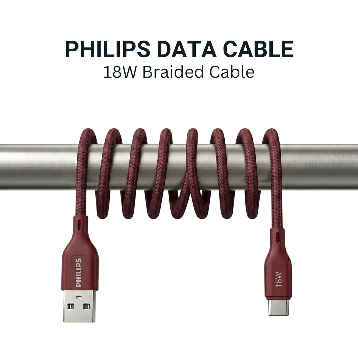 Philips DLC4150AI/94 18W Type-A to Type-C Fast Charging Cable (1.5m, Iron Red)