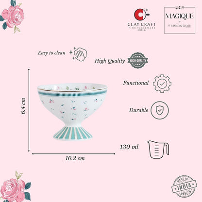 Magique by The Wishing Chair x ClayCraft : Portrait of a Rose Dessert Cups Set of 4 | 160 ml Ceramic Ice Cream Bowls | Elegant Floral Cups for Ice Cream, Sorbet & Gelato | Dishwasher Safe