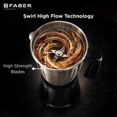 Faber Apollo Black Mixer Grinder|500w Copper Motor|3 Stainless Steel Jars & Blades|Easy to Clean| 2yrs Warranty on Produ