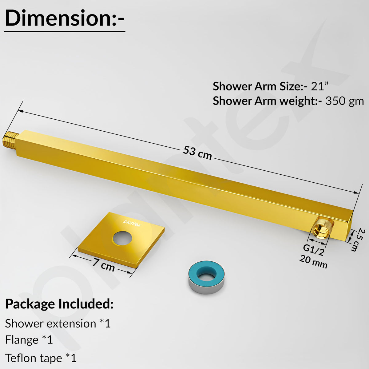 Plantex 21-Inch Shower Arm for Overhead Shower/Stainless Steel Shower Pipe/Wall Mount Bathroom Fitting with 1⁄2-Inch Thread - Pack of 1 (Gold)-4