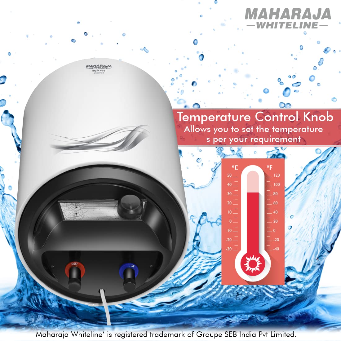 Maharaja Whiteline Aquis Neo Storage wall Water Heater, 10 litre, Glasslined coating, Rust & Shock proof Metal Body, Blue & White Color, Free Installation - AQUIS NEO/WH-167