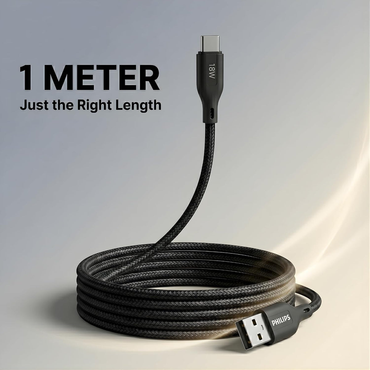 Philips DLC4130AB/94 18W Type-A to Type-C Fast Charging Cable (1m, Dark Slate)