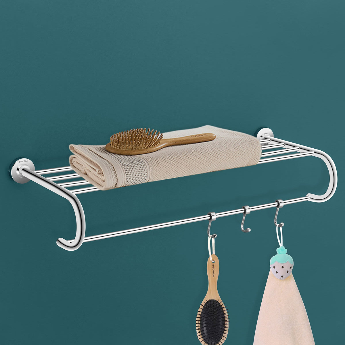 Plantex 304 Grade Stainless Steel Bathroom Accessories Set of 3 - Towel Stand/Napking Hanger/Dual Soap Holder for Bathroom - Daizy (Chrome)-3