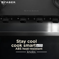 Faber Nebula Black Matt Finish Cooktop |4 Brass Burners - Jumbo, 2 Medium & Small | Manual Ignition| Heavy Pan Support w