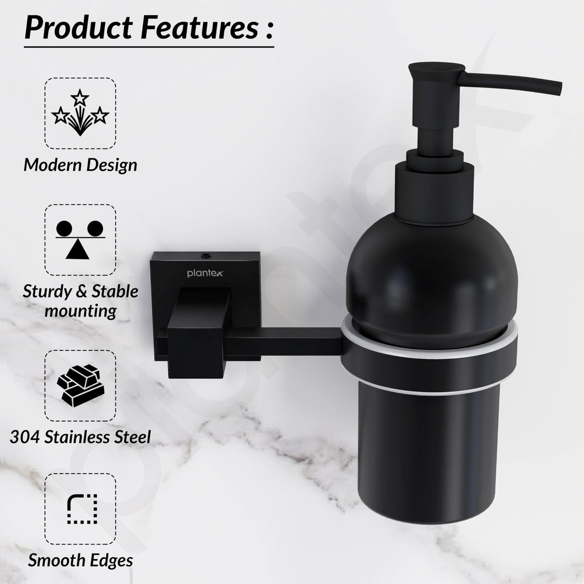 Plantex 304 Grade Stainless Steel Hand Wash Holder for Wash Basin Liquid Soap Dispenser/Bathroom Accessories - Splash (Black)-2