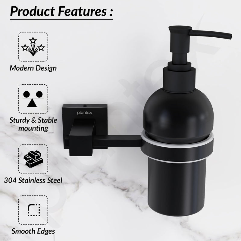 Plantex 304 Grade Stainless Steel Hand Wash Holder for Wash Basin Liquid Soap Dispenser/Bathroom Accessories - Splash (Black)-2