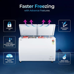 Haier HFC-320DPW4, Double Door Convertible Deep Freezer, 5 Side Freezing, Dual Condenser, Inside Metal Liner with 70mm Puff Thickness (White 310L)