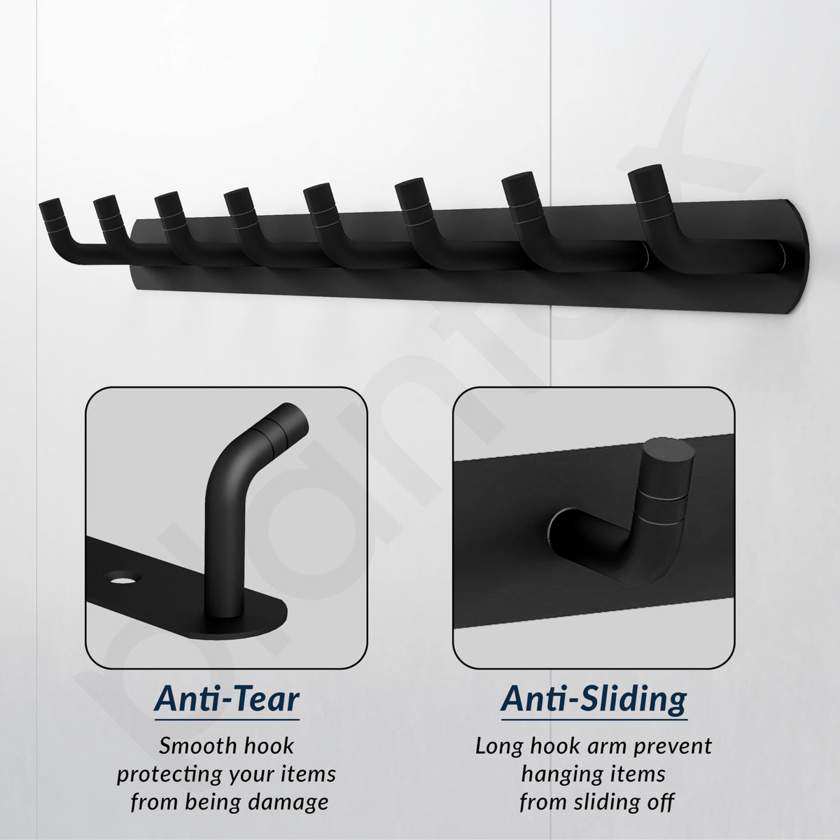 Plantex Wall Hooks for Hanging Cloth/Stainless Steel Towel Hangers/Bathroom Robe Hooks/Door Hangers/Wall Hook Rack/Hook Rail for Hanging Keys - 8 Hooks (Pack of 2, Black)-5
